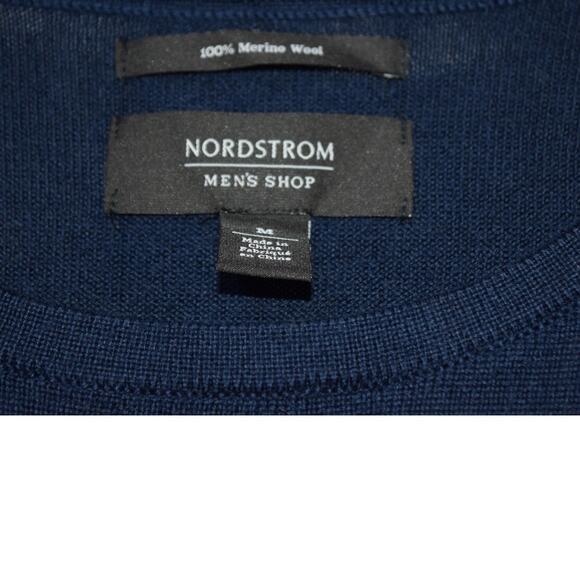 Nordstrom Mens Shop 100% Merino Wool Crewneck Sweater Navy Size M - Picture 3 of 4